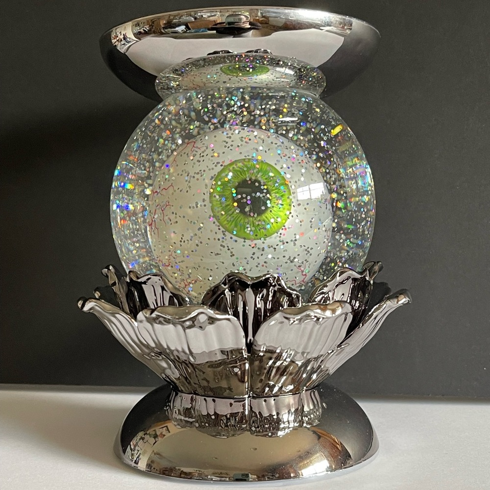 Water Globe Eye Pedestal Light Up Halloween 3-Wick Candle Holder